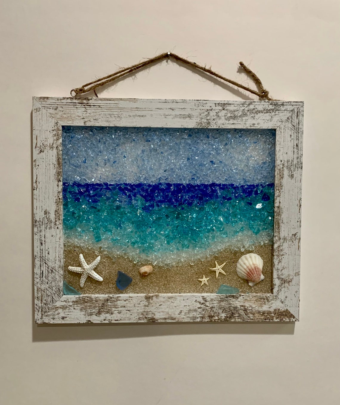 Sea Glass Beach Horizon Scene Sea Glass Art Beach Decor | Etsy