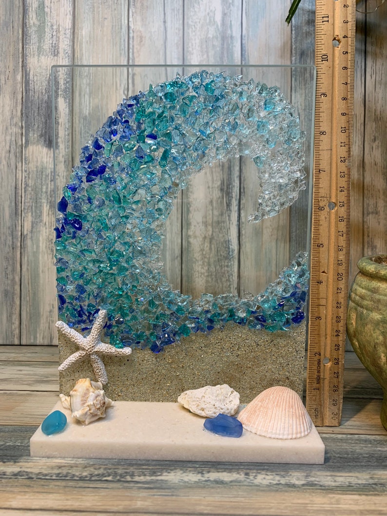 Sea Glass Beach Crashing Ocean Wave Scene - Sea Glass Art - Beach Decor ...