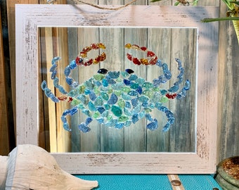 Beaches Got Crabs Glass Art - Crab Beach Decor - Coastal Decor - Beach House Wall Art - Framed Glass Art - Crab Decor