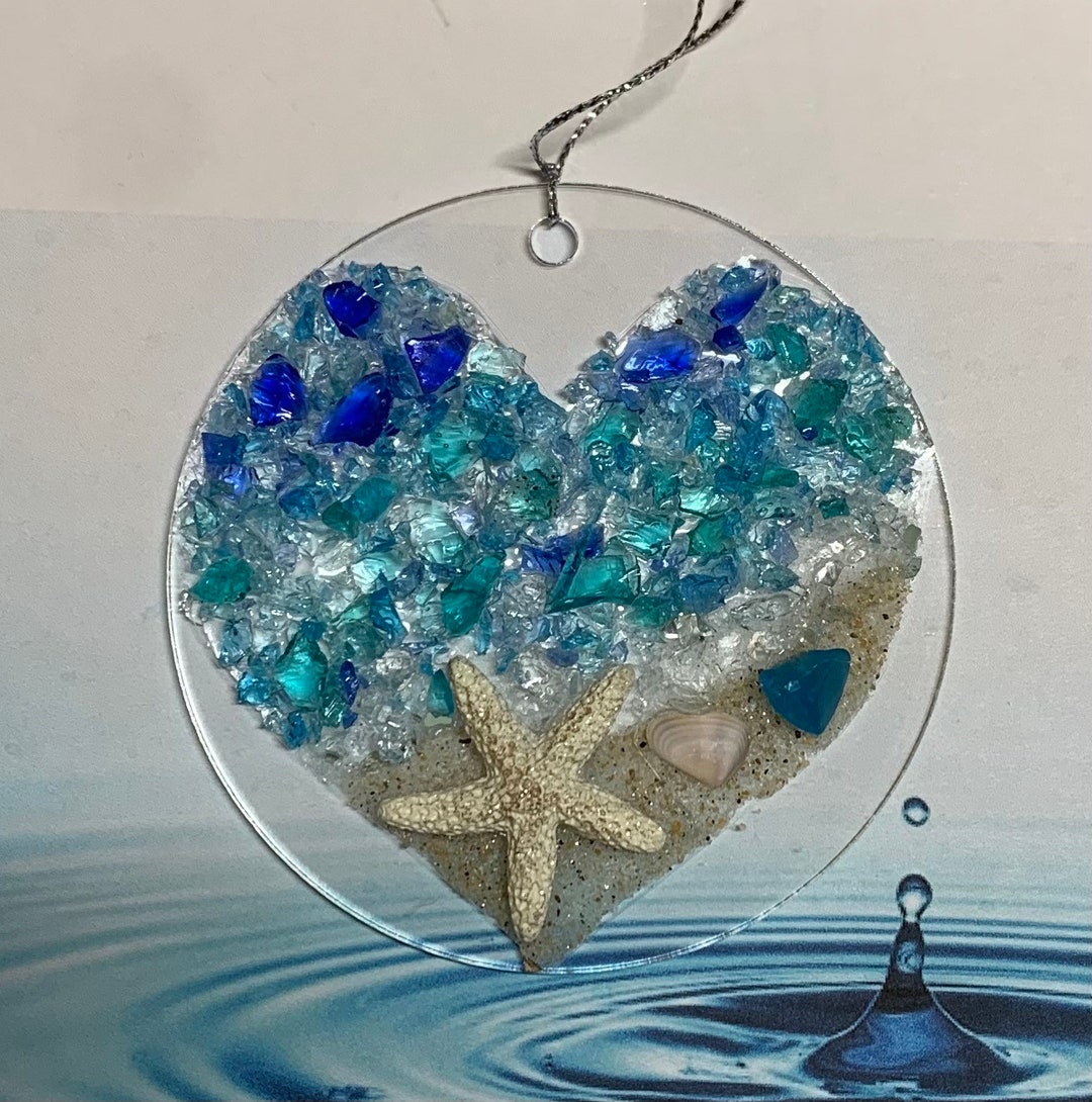 Sea Glass Suncatcher Ocean Heart Beach Ornament Beach Lover Gift Beach