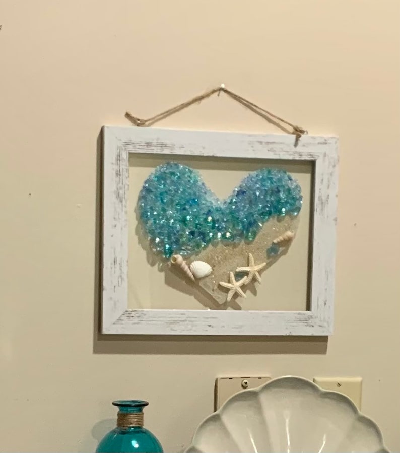 Coastal Sea Glass Art Beach Scene 12x10 Inches Shabby Chic Etsy