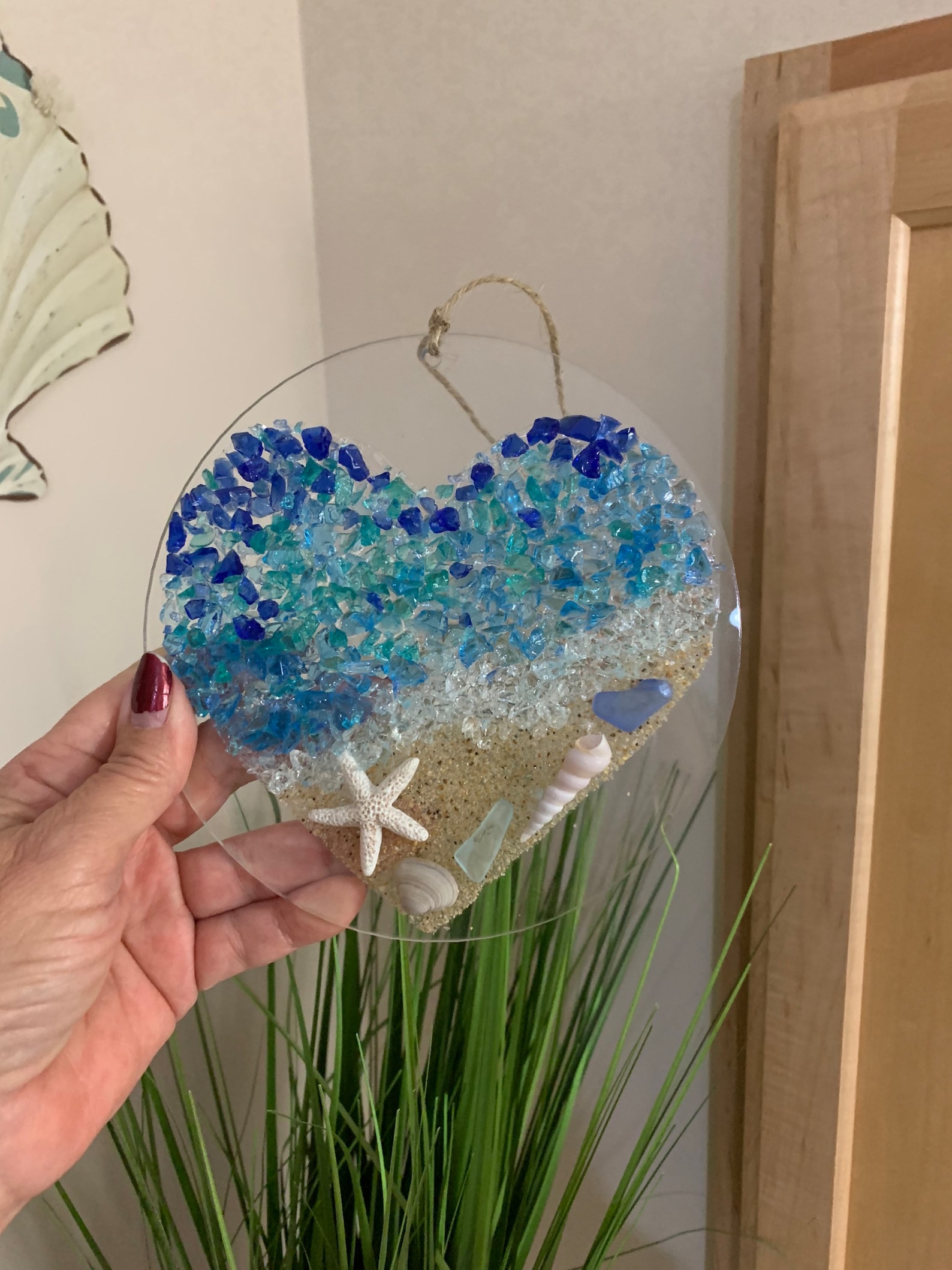 Sea Glass Suncatcher Ocean Heart Beach Ornament Beach Etsy