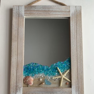 Sea Glass Beach Scene on a Mirror - Sea Glass Art - Beach Decor - Beach ...