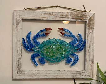Beaches Got Crabs Glass Art - Crab Beach Decor - Coastal Decor - Beach House Wall Art - Framed Glass Art - Crab Decor