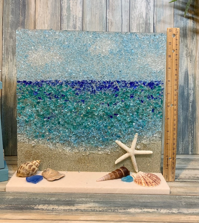 Sea Glass Beach Horizon Scene - Sea Glass Art - Beach Decor - Beach ...