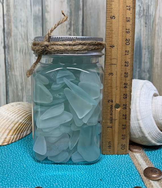 Beach Jar With Sea Glass Sea Glass Pieces Sea Glass Crafts Sea Glass Gift  Beach Glass Decorative Jar Jar Gift Light Blue 