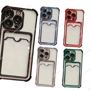 Étui pour iphone de téléphone portefeuille transparent plaqué de luxe 15 14 13 12 11 Pro Max Plus fente pour carte antichoc couverture souple A15