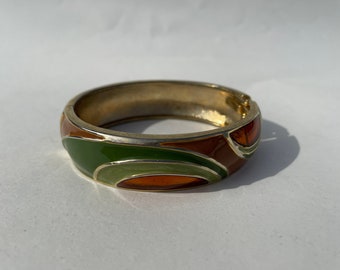 Copper and green bangle bracelet