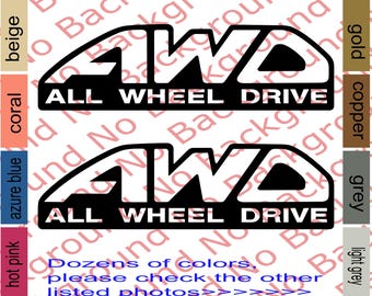 AWD All Wheel Drive Vinyl Decal | Off Road Car Truck Sticker (2pcs) RC025