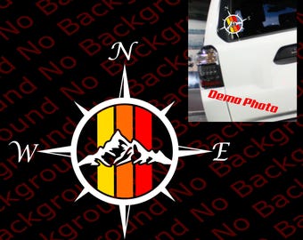 Compass Retro Color Racing Stripes Rainbow Vinyl Die Cut Decal for Overland 4RUNNER Tacoma Tundra Off Road Mountain Life Truck TY009M