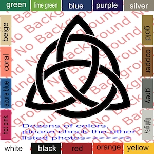 May include: A black Celtic knot design in the shape of a triangle. The knot is a traditional symbol of unity, strength, and eternity.