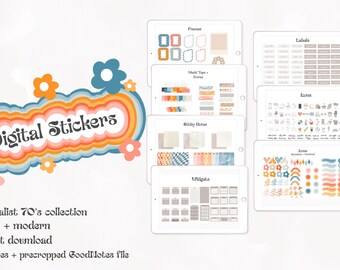 Minimalist 70’s Digital Stickers | Digital Stickers Pack | Digital Planner Stickers GoodNotes | Neutral | Minimal