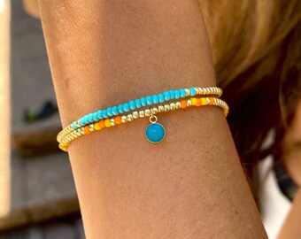 Bridesmaid Jewelry Gift for Her Gray and Turquoise Aqua and Gray Jewelry Malibu Cuff Bracelet and Earrings Memory Wire Cuff Bracelet