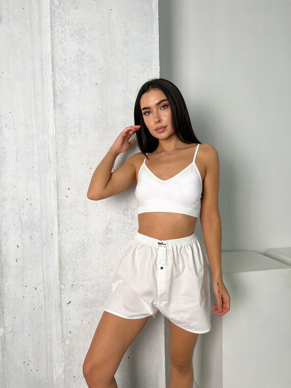 Women s White Shorts for Home Walking 100 Cotton Etsy UK