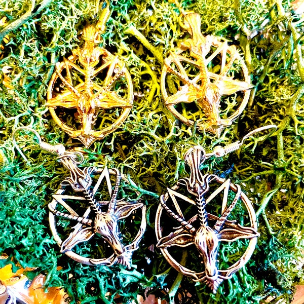 Baphomet Pentagram Earrings - Silver Gold - Satanic - Devil