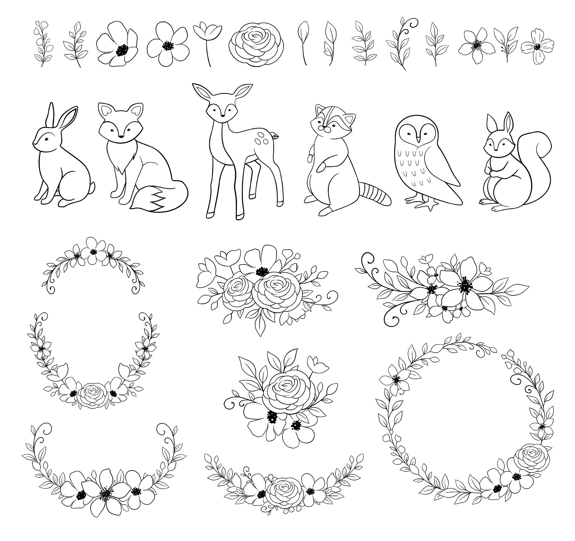 Waldtiere Clipart PNG Umriss Kinderzimmer Druck süßes Tier | Etsy