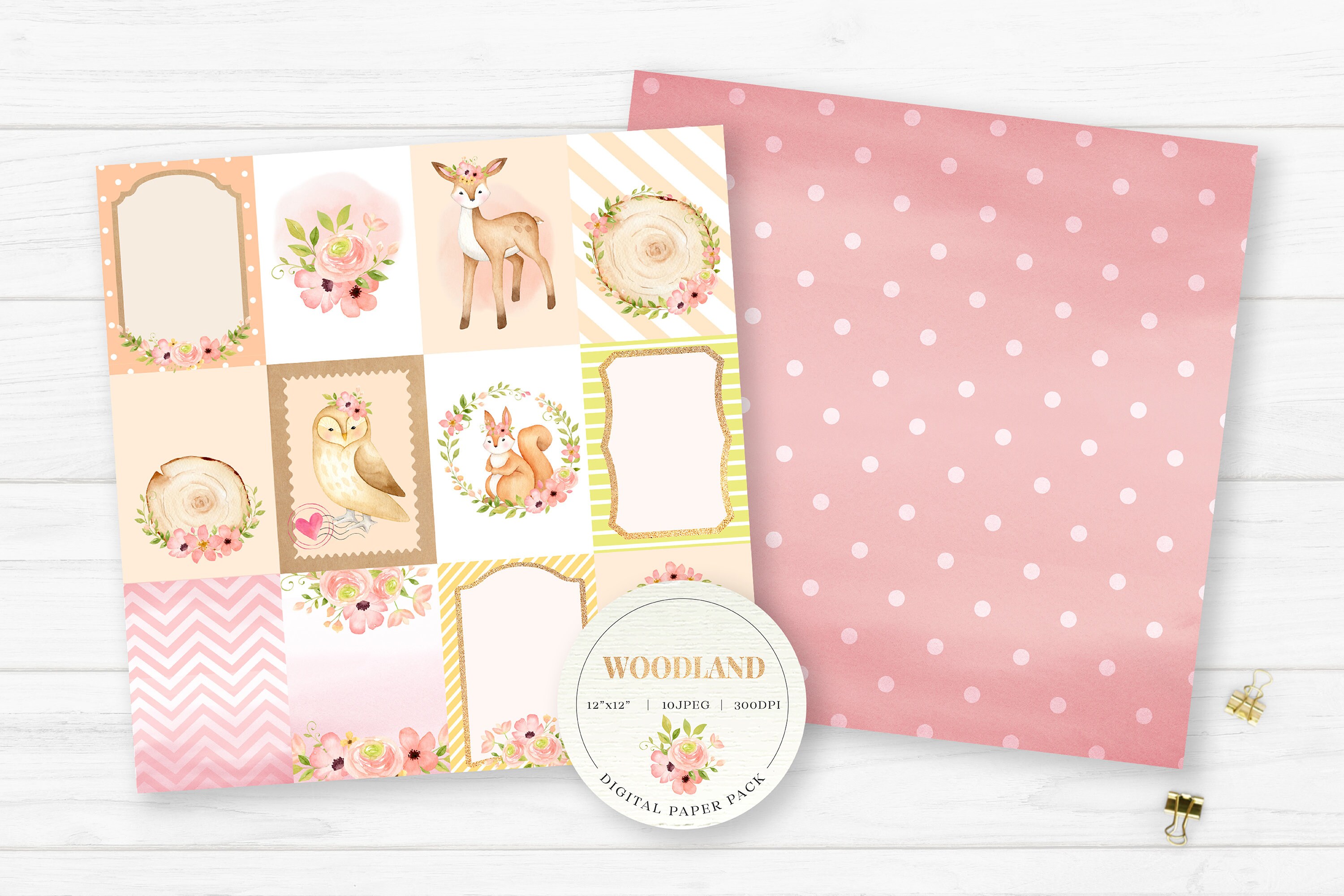 Woodland animals digital paper watercolor paper pack DIY | Etsy