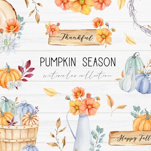 Autumn Watercolor Clipart, Fall clipart planner, Floral pumpkin clipart, Fall favorites, PNG Instant Download, Digital Planner