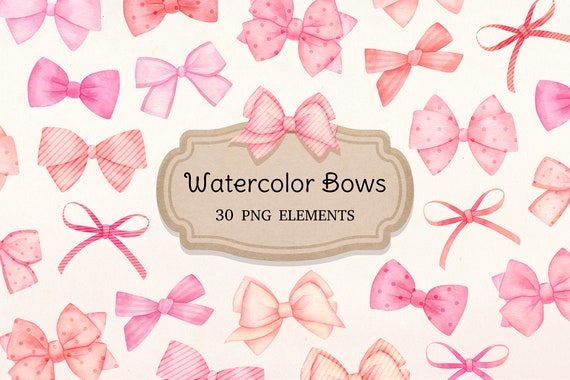 Pink Bows Watercolor Clip Art, Commercial Use, Design Elements, PNGS,  Ribbon, Bow, Illustrations, Drawings, Clipart, Scrapbooking -  Sweden