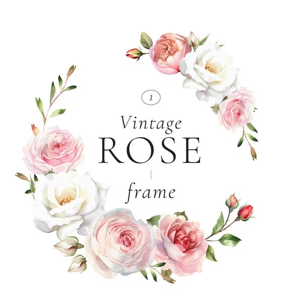 Watercolor Rose Frame - Rose watercolor clipart - Vintage rose png - Wedding invite clip art - Floral clipart - PNG digital download