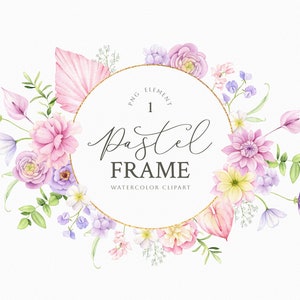 Aquarell Blumen Rahmen Clipart - Pastell Blumen png - zartes Frühlingsgesteck - Blumen laden clip art ein - Digital download png