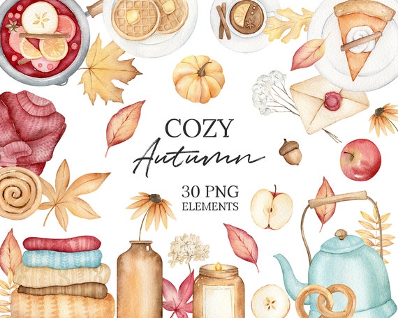 Autumn Watercolor Clipart Fall Clipart Cozy Digital Planner | Etsy