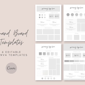 Pu&ograve; includere: Sei modelli Canva modificabili per creare un brand board. Ogni modello include sezioni per un logo, una tavolozza di colori, la tipografia e altro ancora.