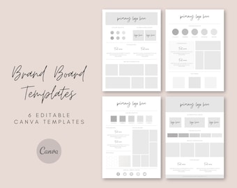 Modelli per bacheche di brand: modelli Canva, modelli di branding, tavole di stile, disegni di loghi, kit di branding, Canva modificabile, linee guida per il branding