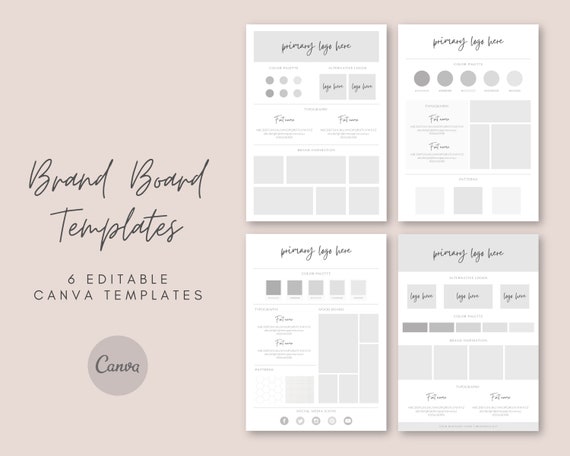 Brand Board Templates - Canva Templates, Branding Template, Style Boards, Logo Designs, Branding Kit, Editable Canva, Branding Guidelines