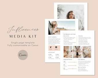 3 Page Influencer Media Kit for Canva - Editable Media Kit Template, Branding Kit, Press Kit, Lifestyle Blogger Media Kit, Pitch Kit, Canva
