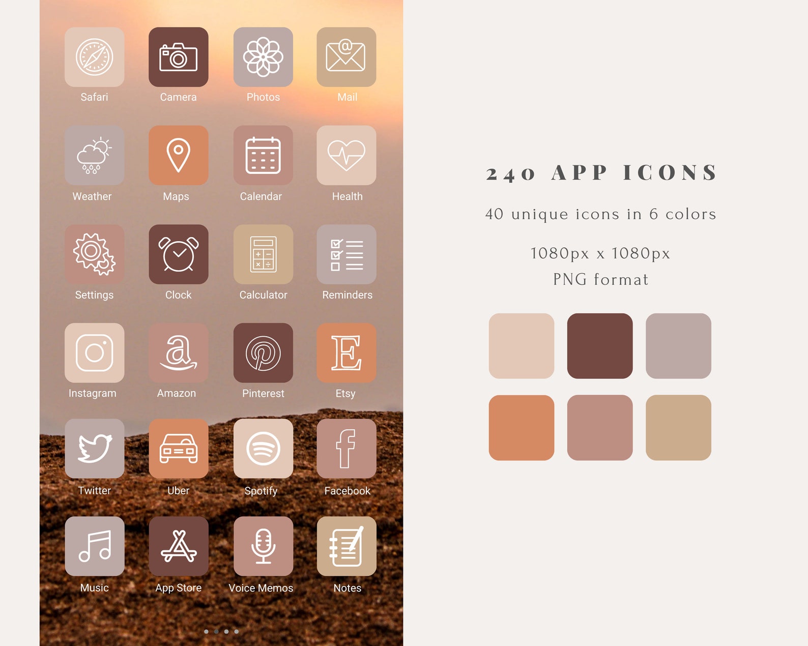 240 Ios 14 App Icons Pack 40 Apps in 6 Colors Aesthetic Etsy