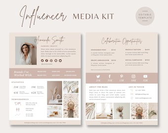 2 Page Media Kit Template For Canva - Influencer Media Kit, Press Kit, Branding Kit, Editable Canva Template, Blogger Media Kit Template