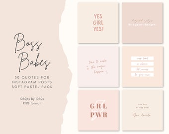 30 Instagram Post Templates - Girl Boss, Motivational Quotes, Pink, Pastel, Boss Babe, Inspirational, Branding Kit, Social Media Quotes