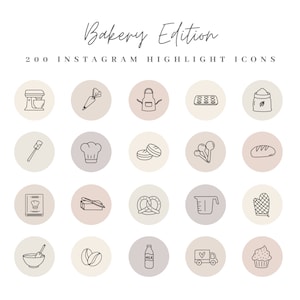 Bakery Instagram Highlight Icons - Neutral Boho, Instagram Story Highlight Covers, Bakery Highlights, Handdrawn Food Icons, Cafe, Pastry