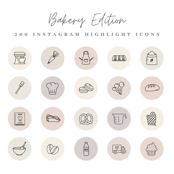 Bakery Instagram Highlight Icons - Neutral Boho, Instagram Story Highlight Covers, Bakery Highlights, Handdrawn Food Icons, Cafe, Pastry