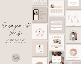 68 Instagram Post Templates - Engagement Booster, Canva Templates, Branding Kit, Social Media Templates, Neutral,Bloggers, Coach, Editable