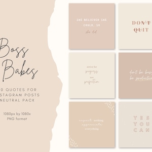 30 Instagram Post Templates - Girl Boss, Instagram Quotes, Motivational Quotes, Neutral Colors, Boss Babe, Branding Kit, Social Media Quotes