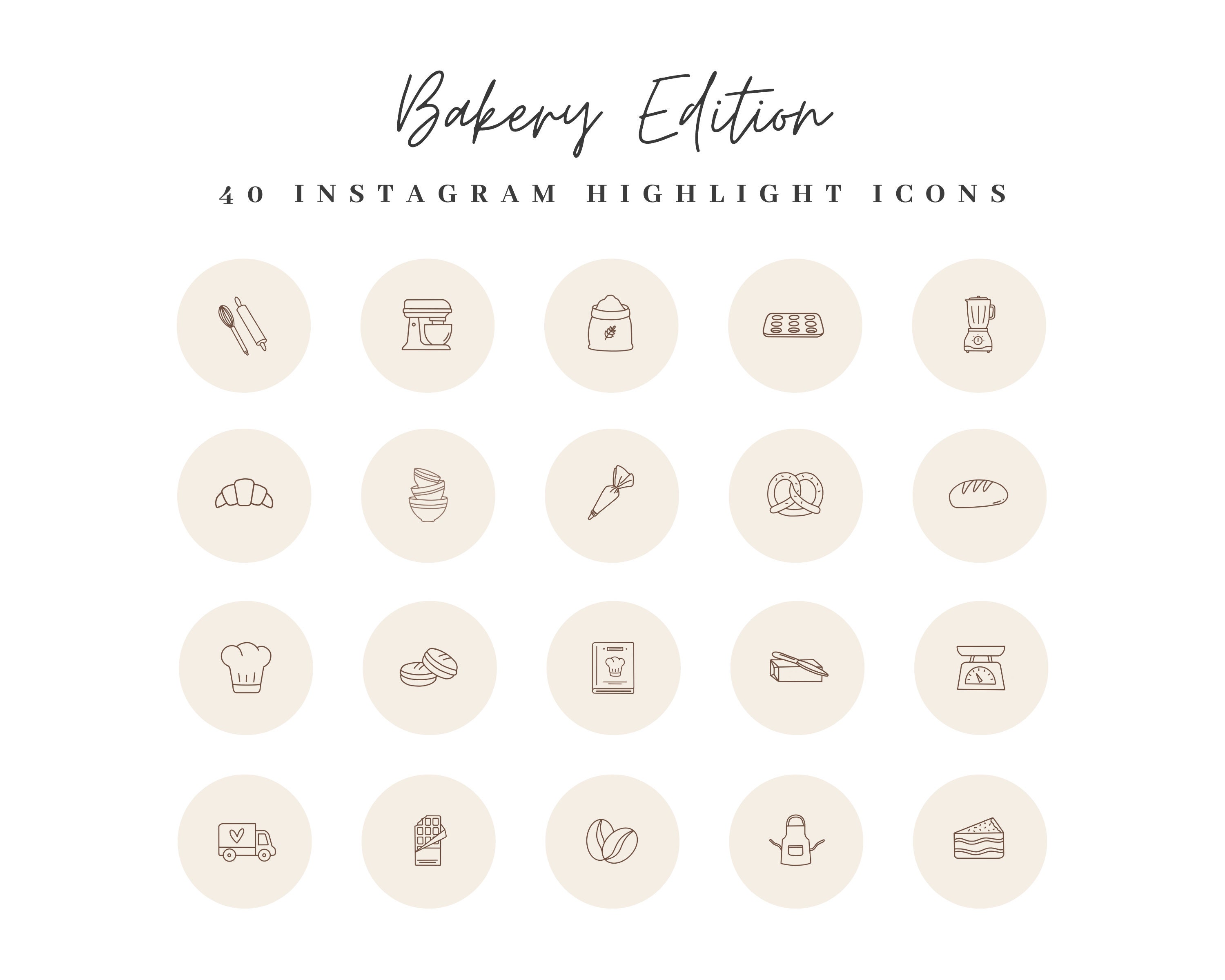 40 Bakery Instagram Highlight Icons Brown Boho Bakery | Etsy