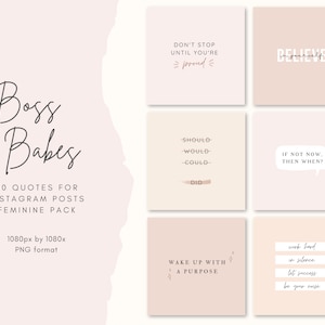 30 Instagram Post Templates - Girl Boss, Motivational Quotes, Pink, Pastel, Boss Babe, Inspirational, Branding Kit, Social Media Quotes