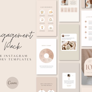 68 Instagram Story Templates - Neutral, Engagement Booster, Canva Templates, Editable, Social Media Templates, Branding Kit, Pastel, Coach