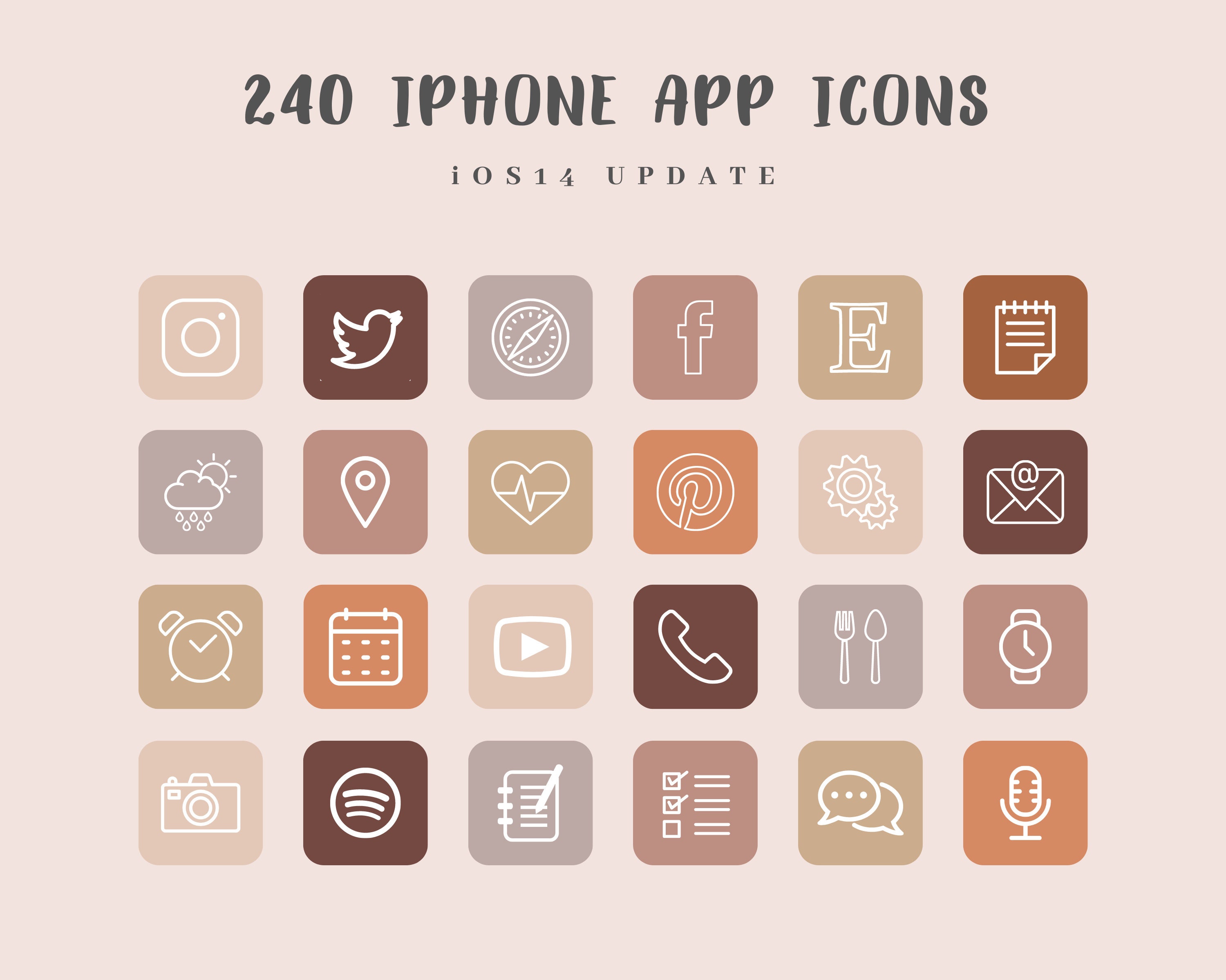 240 Ios 14 App Icons Pack 40 Apps in 6 Colors Aesthetic - Etsy Canada
