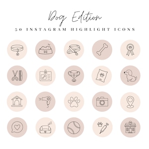 50 Hunde Instagram Highlight Cover - Neutral, Haustier Highlights, Instagram Story Highlight Cover, Social Media Icons, Handdrawn, Hunde Icons