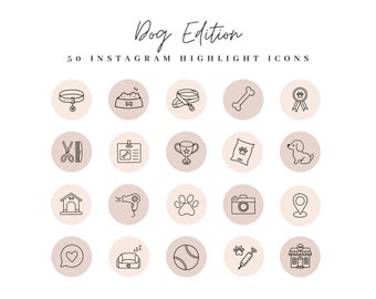 50 Dog Instagram Highlight Covers - Neutro, Pet Highlights, Instagram Story Highlight Covers, Social Media Icons, Handdrawn, Dog Icons