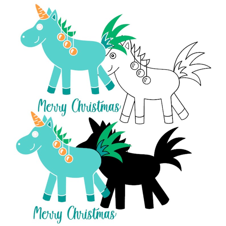 Frohe Weihnachten Einhorn SVG Cricut Silhouette Clipart | Etsy