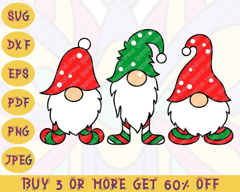 Download Three Christmas Gnomes SVG DXF Cricut Silhouette buddy the ...