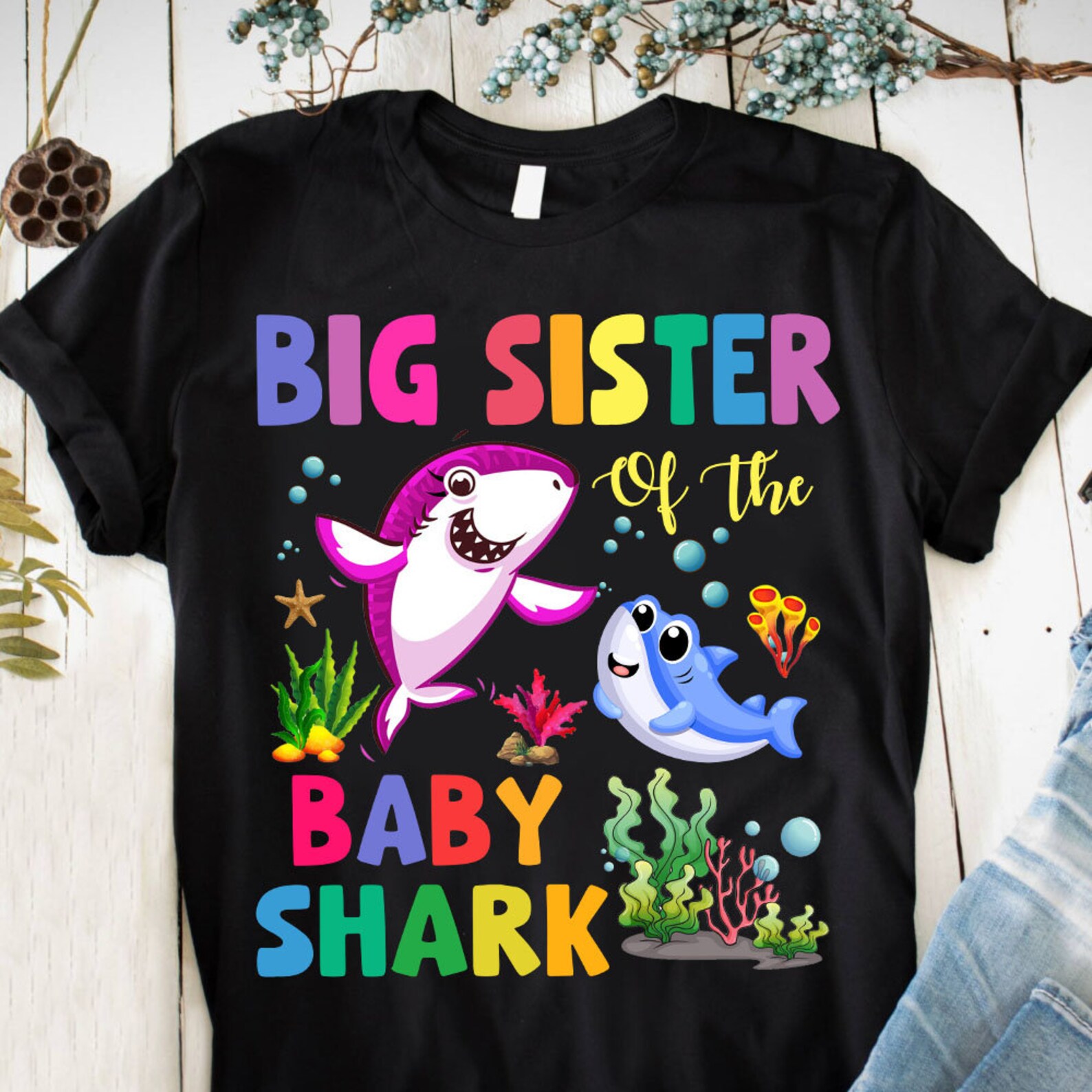 Big Sister Of The Baby Shark Birthday Big Sister Shark Gift Etsy