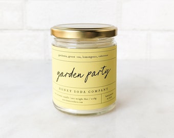 Garden Party | Natural Soy Candle, Minimalist Decor, Gardenia Tuberose Lemongrass Tea Scented Candle, Non-Toxic Candle