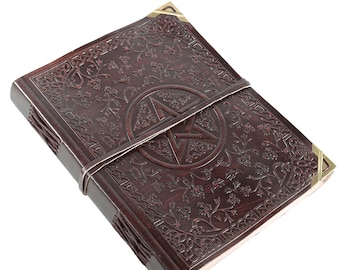 SALE Pentacle Leather Journal  Book of Shadow Leather Diary Wicca Notebook Sketchbook Grimoire Spell Book Leather Journal Book