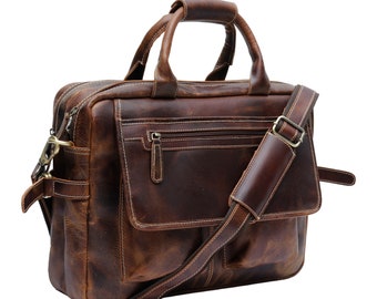 Lifetime Warranty - Leather Pilot Bag Leather Bag, Leather Satchel, Business office bag Leather Briefcase Laptop Bag Portfolio Messenger Bag