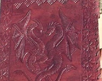 10" Double Dragon Buffalo Leather Journal Diary Notebook Sketchbook Brown Grimoire Leather Journal Book